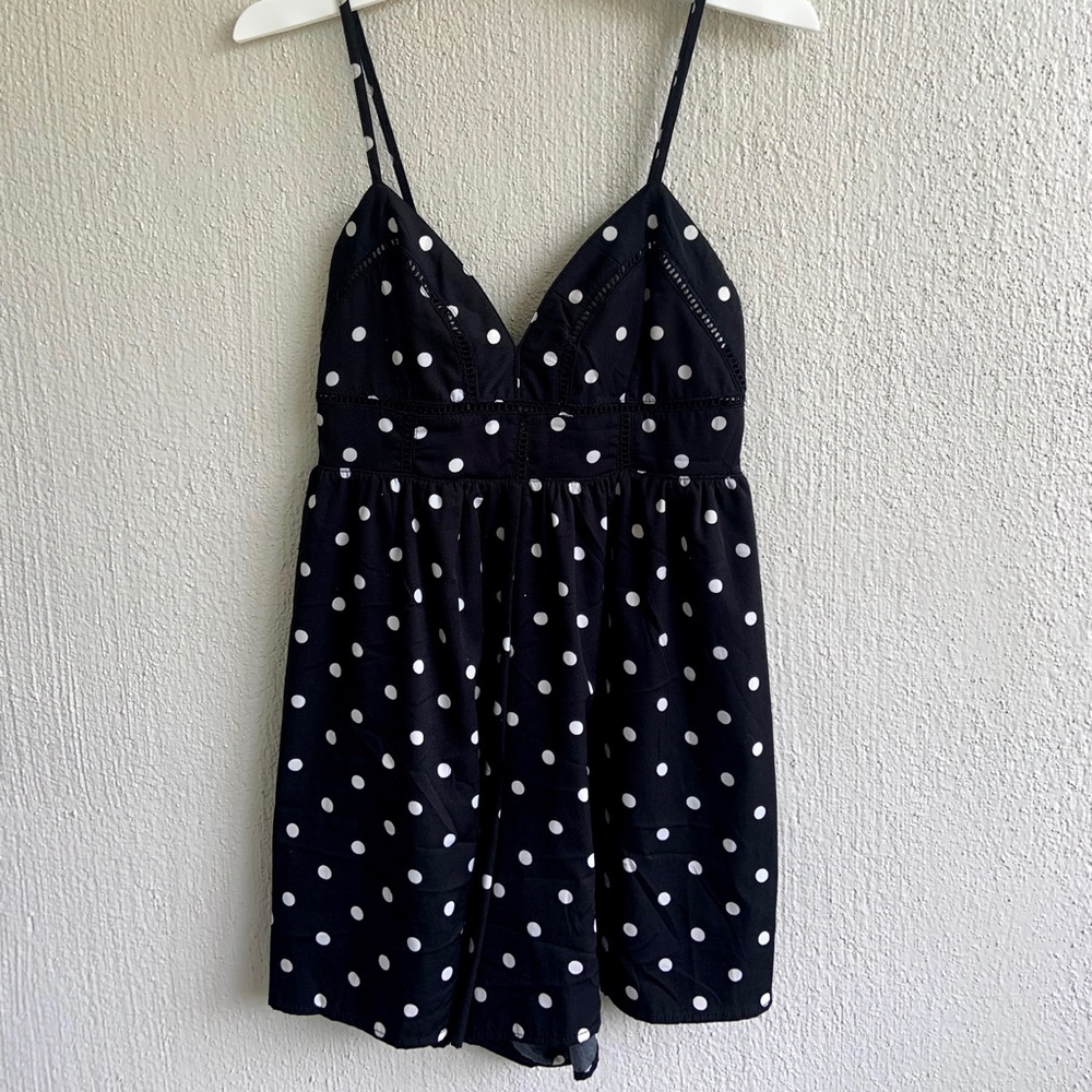 Black and white polka dot romper